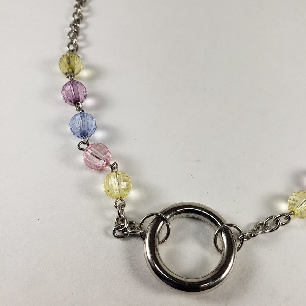 Multi Color Beads Silver Chain Hoop Necklac - 24-inch Fashion Jewelry - Picture 8 of 9